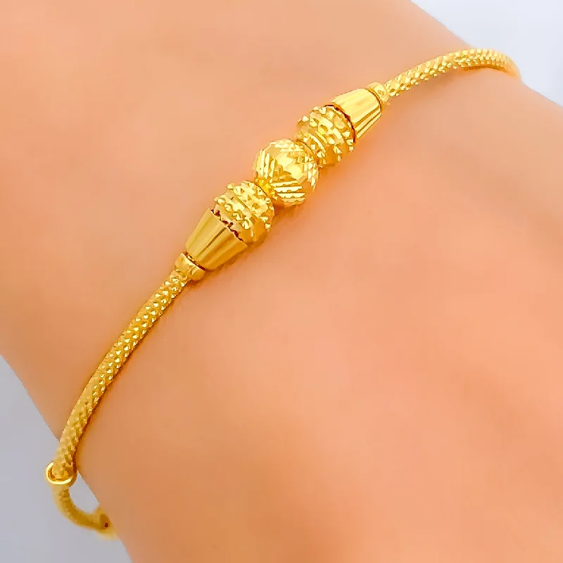 Women’s beaded charm bracelets-Dainty Elevated 22k Gold Bangle Bracelet