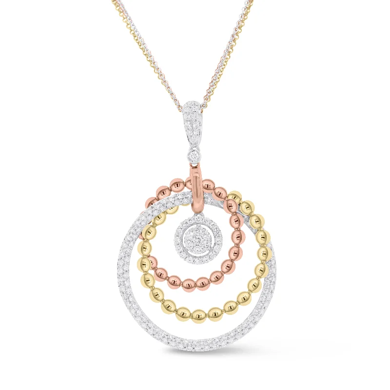 Women’s vintage necklaces-Diamond & Tri-Color Gold Circle of Life Pendant