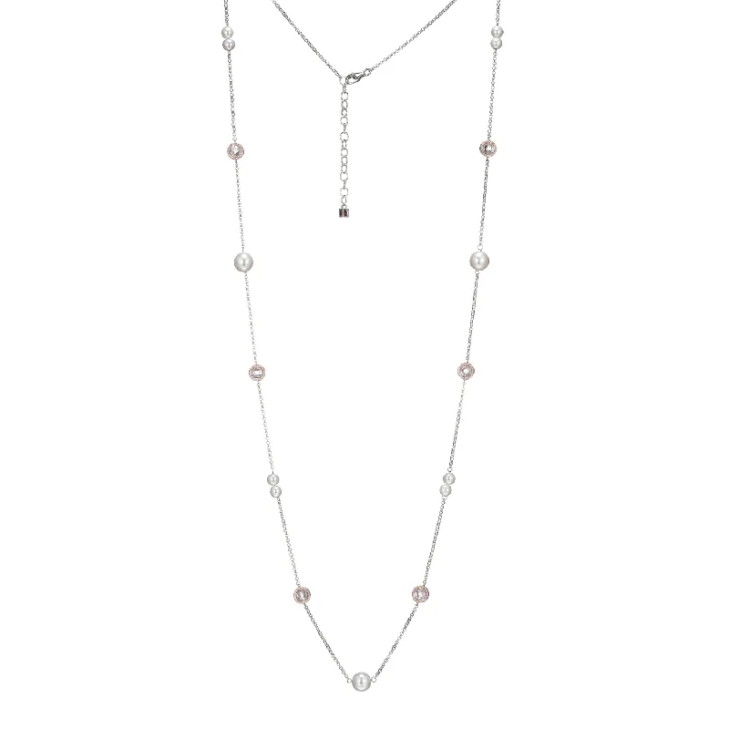 Women’s diamond necklaces-2-Tone Pearl & Crystal 32" Necklace