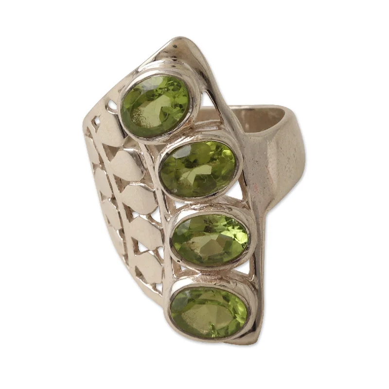 Women’s adjustable rings-Novica Handmade Glorious Fortune Peridot Cocktail Ring