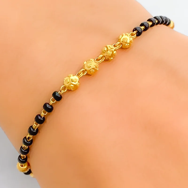 Women’s cuff bracelets-Modest Everyday 22k Gold Black Bead Bracelet