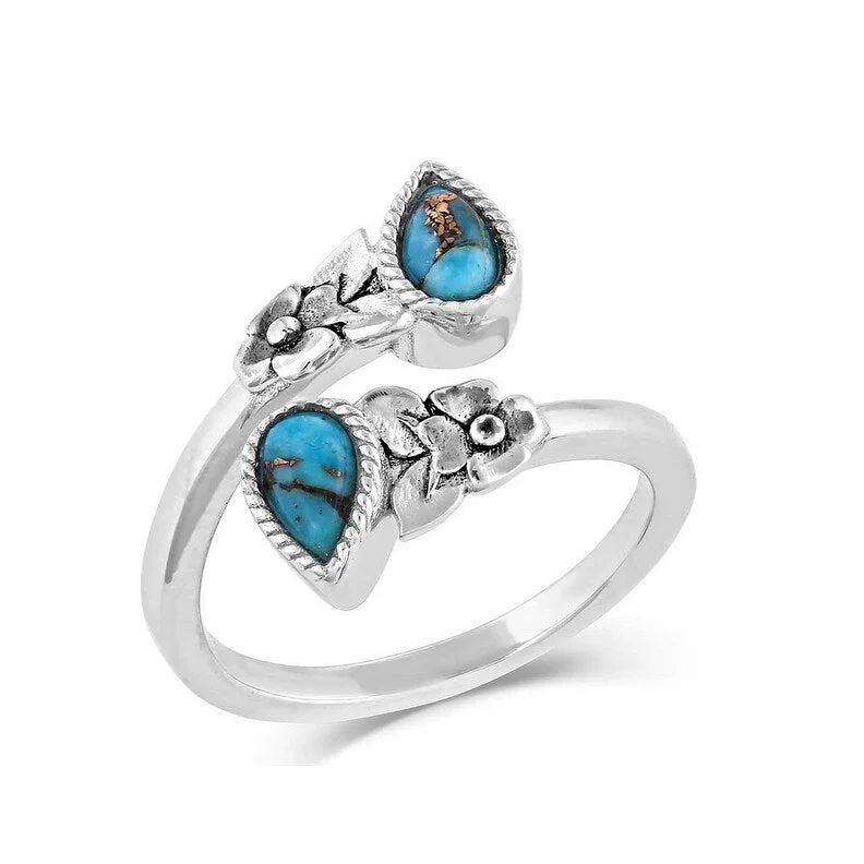 Women’s solitaire rings-Montana Silversmiths Ring Women Floral Ancestors Turquoise Wrap RG5193 - Silver