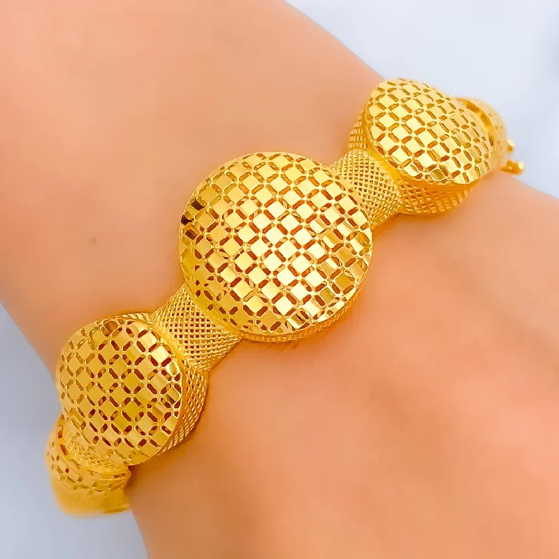 Women’s leather bangles-Opulent Geometric 21k Gold  Bangle Bracelet