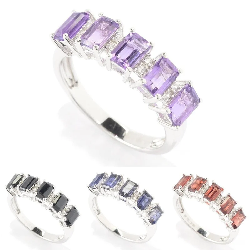 Women’s trendy rings-Sterling Silver 1 2/5ct Emerald-cut Gemstone and White Zircon Ring