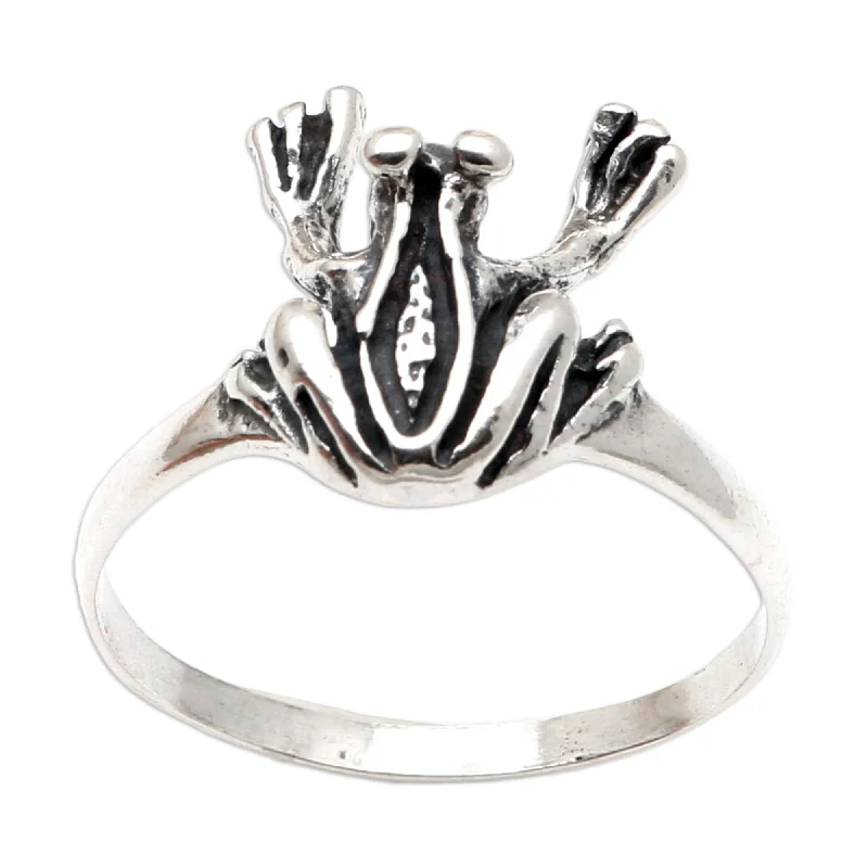 Women’s wedding bands for women-Novica Handmade Dancing Frog Sterling Silver Cocktail Ring