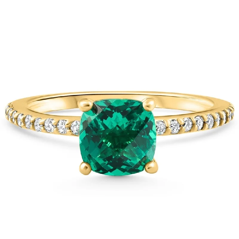 1 3/4Ct Cushion Emerald & Diamond Ring Gold Lab Grown