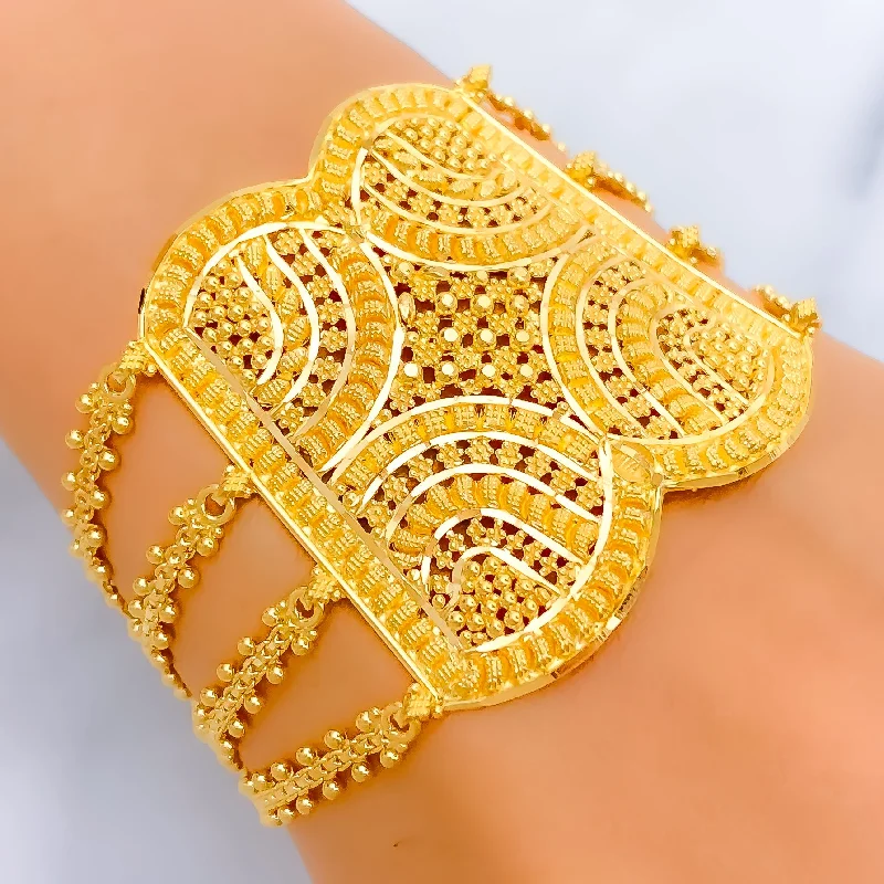 Women’s engraved cuff bracelets-Posh Refined 22k Gold Statement Bracelet