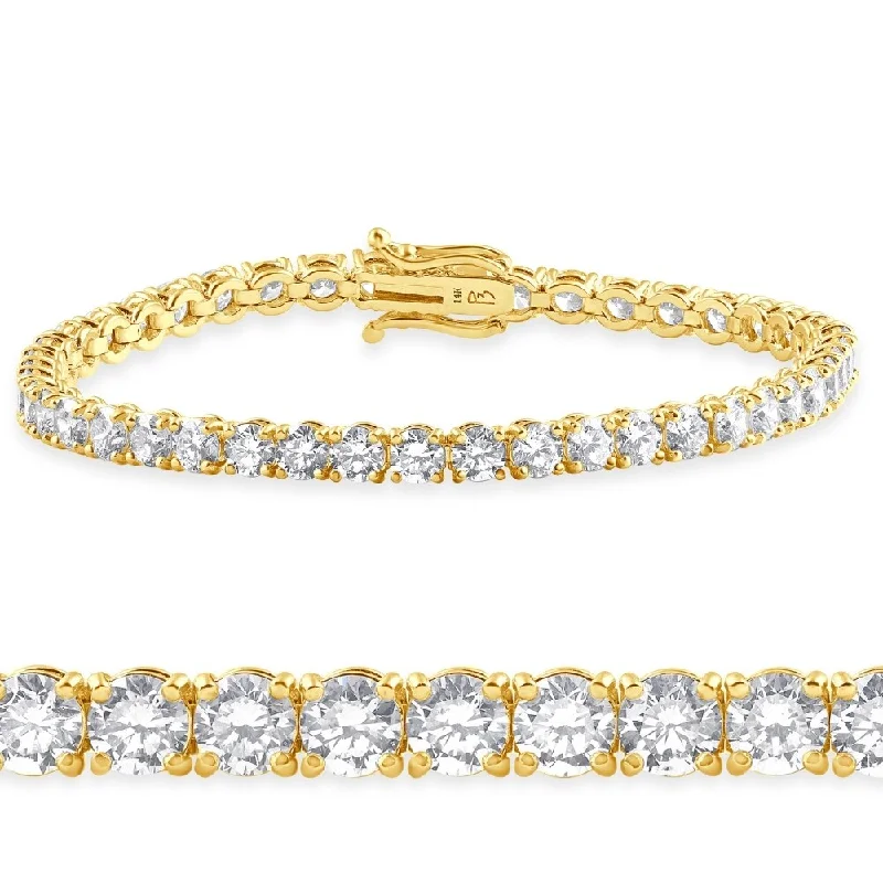 Women’s fashion gold bangles-10 Ct Lab Grown Diamond Tennis Bracelet Yellow Gold 7"