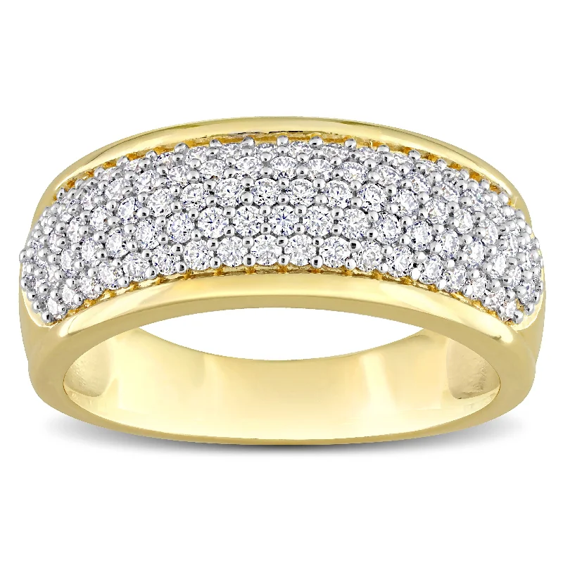 Women’s engagement ring with band-Miadora 3/4ct DEW Created Moissanite Semi-Eternity Ring in Yellow Plated Sterling Silver