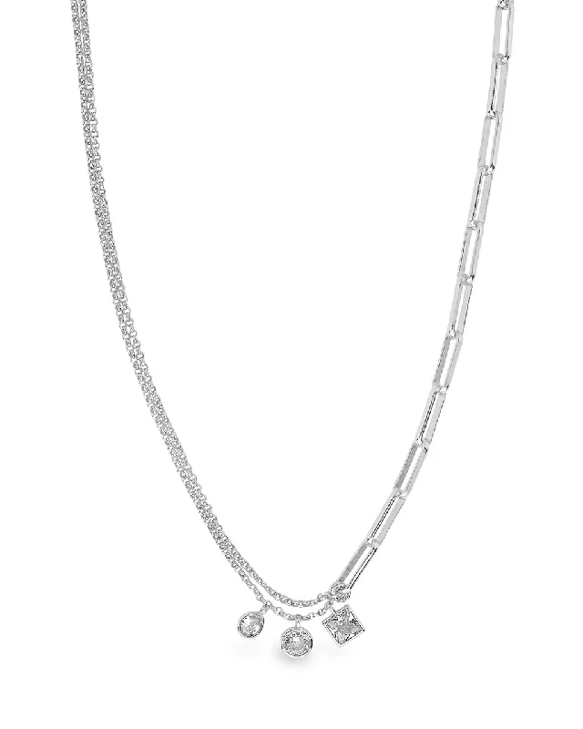 Women’s dainty necklaces-Delicate Link Necklace with CZ Charms