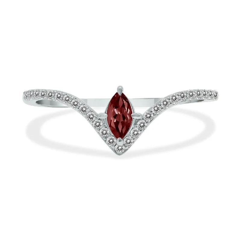 Women’s wedding ring sets-Marquee Jewels 1/4 Carat TW Garnet and Diamond V Shape Ring in 10K White Gold