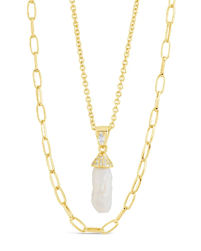 Women’s birthstone pendant necklaces-Nerissa Pearl & Chain Layered Necklace