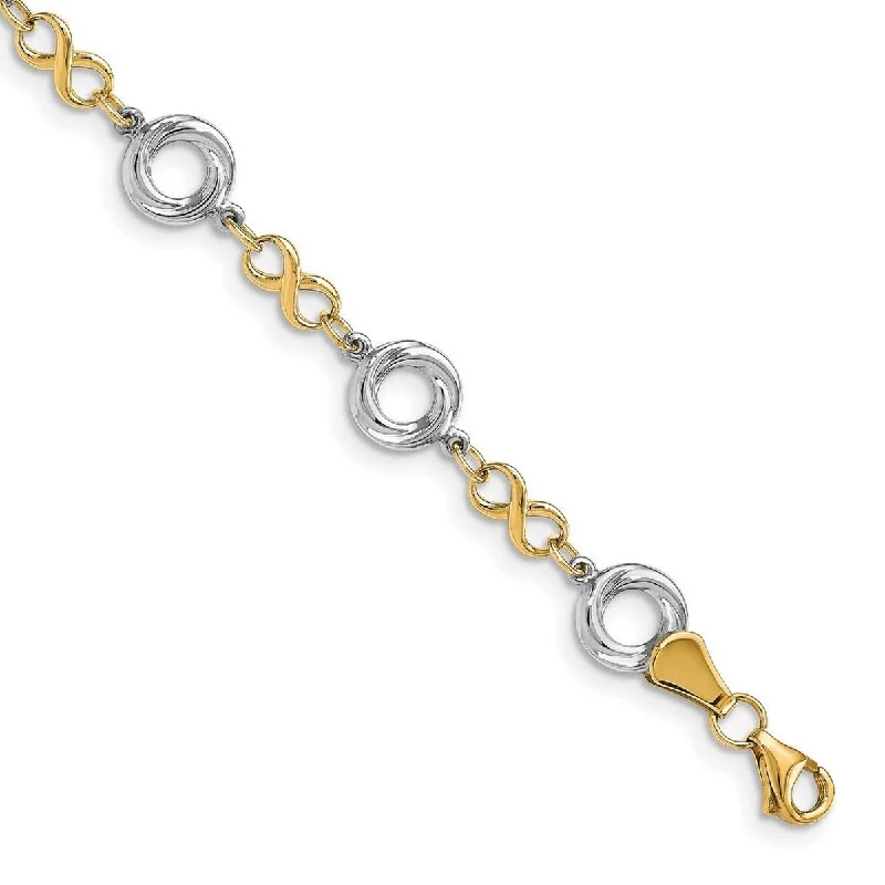 Women’s tennis bracelets-Curata 10k Two-tone Gold Polished Love-knot Infinity Link Bracelet 7.5 Inch