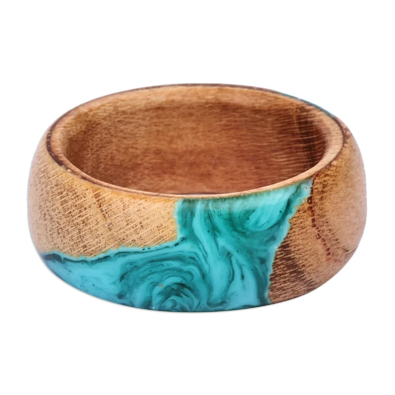 Women’s minimalist rings-Novica Handmade Chic Harmony Wood And Resin Band Ring