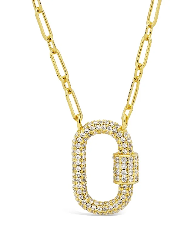 Women’s two-tone chain necklaces-Pave CZ Carabiner Lock Necklace