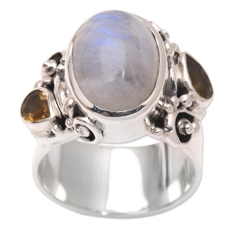 Women’s vintage-inspired engagement rings-Novica Handmade Snow Day Rainbow Moonstone And Citrine Cocktail Ring