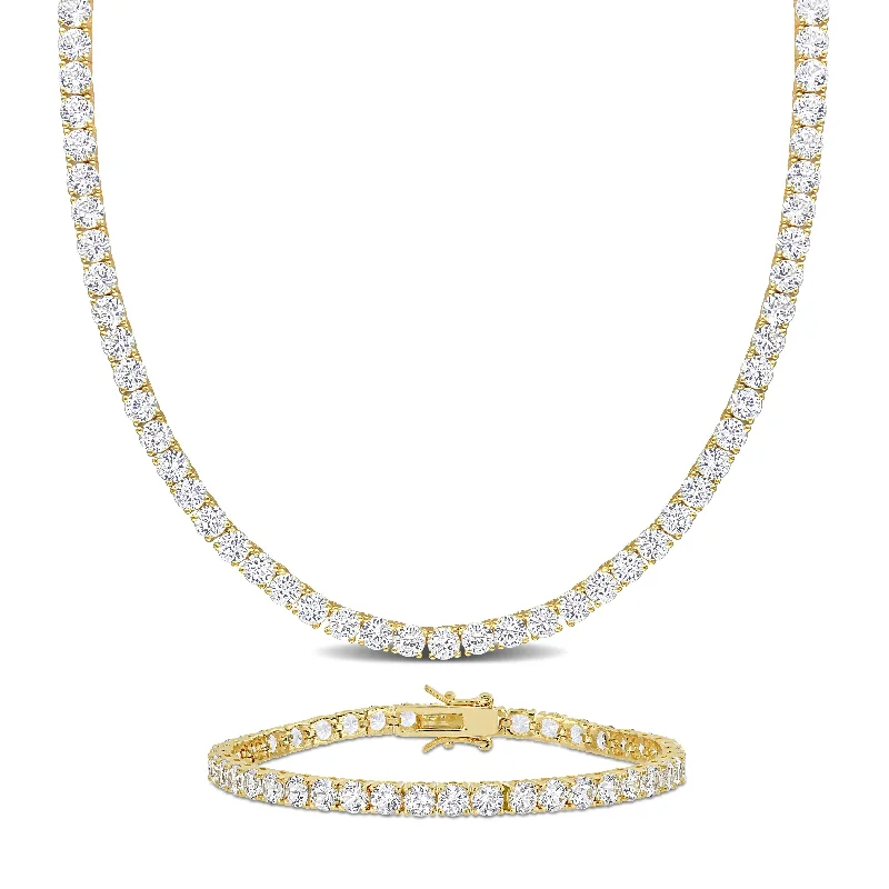 Women’s opal bracelets-Miadora 47 1/4ct TGW Created White Sapphire Tennis Bracelet and Necklace Set Yellow Silver