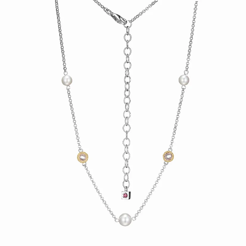 Women’s oval necklaces-2-Tone Pearl & Crystal Necklace