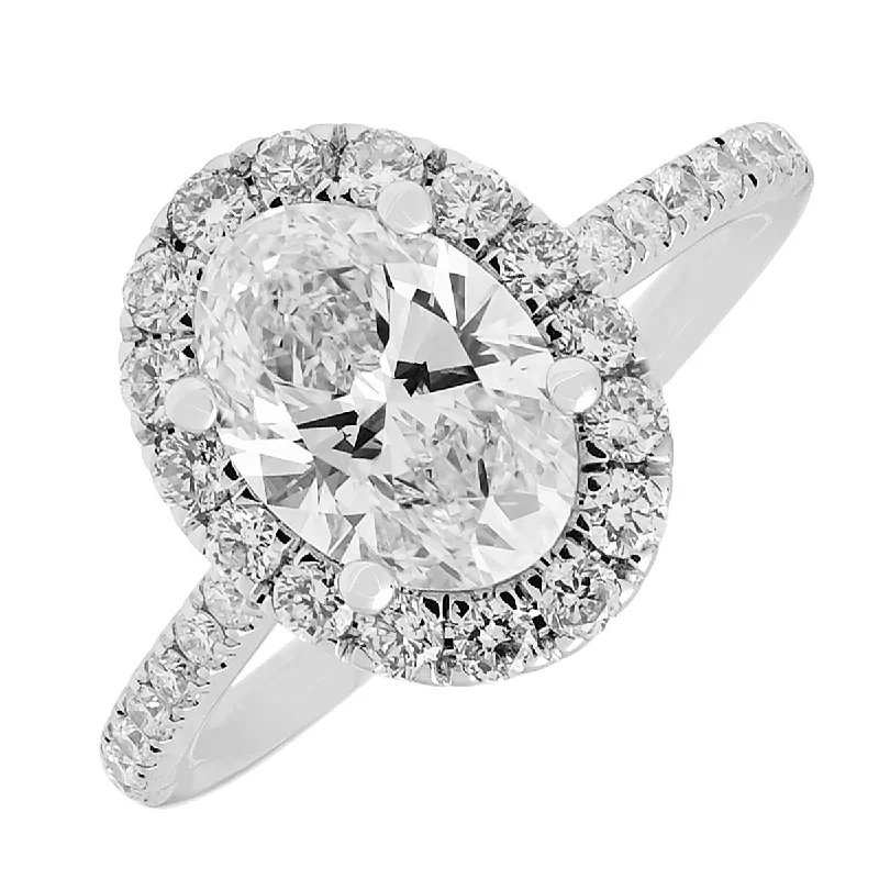 Women’s heart-shaped diamond engagement rings-Lab Grown Oval Diamond Halo Engagement Ring in 14kt White Gold (2ct tw)