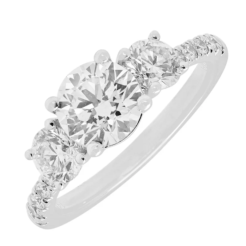 Women’s radiant cut engagement rings-Lab Grown Diamond Three Stone Engagement Ring in 14kt White Gold (1 7/8ct tw)