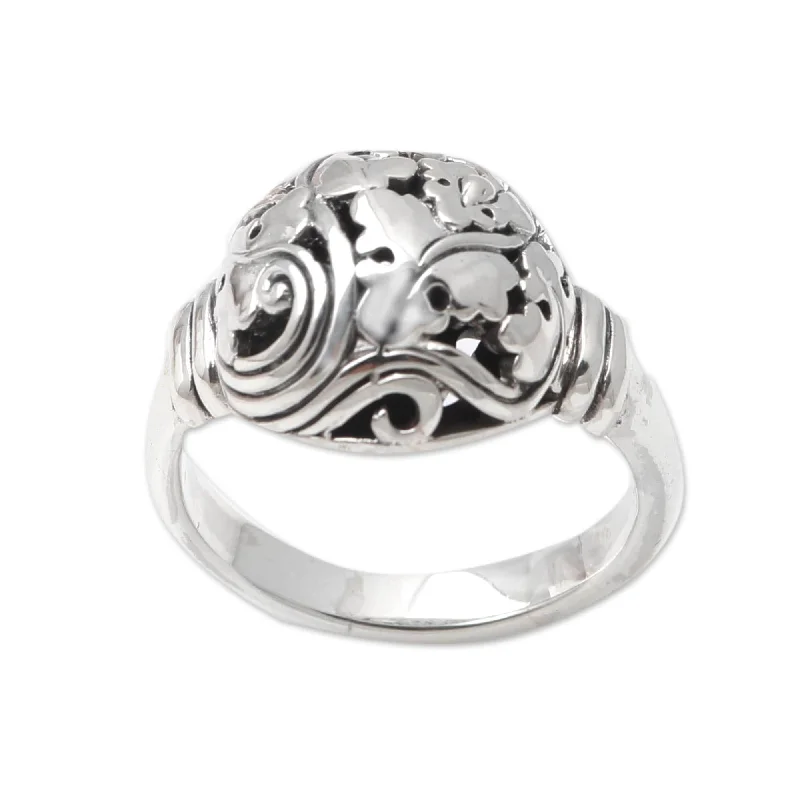 Women’s contemporary rings-Novica Handmade Traditional Leaves Sterling Silver Cocktail Ring