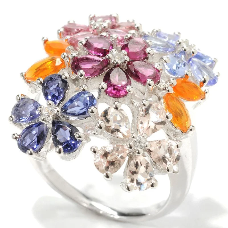 Women’s sapphire rings-Sterling Silver Multi Gemstone Flower Ring