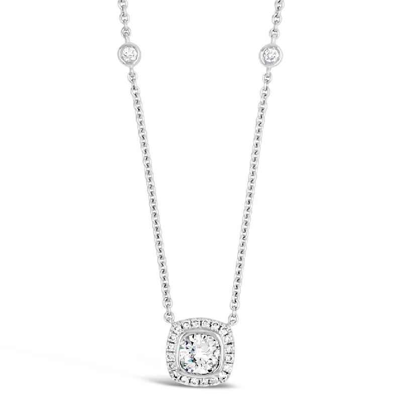 Women’s infinity pendant necklaces-Cushion Diamond Pendant Necklace with Bezel-Set Diamond Chain