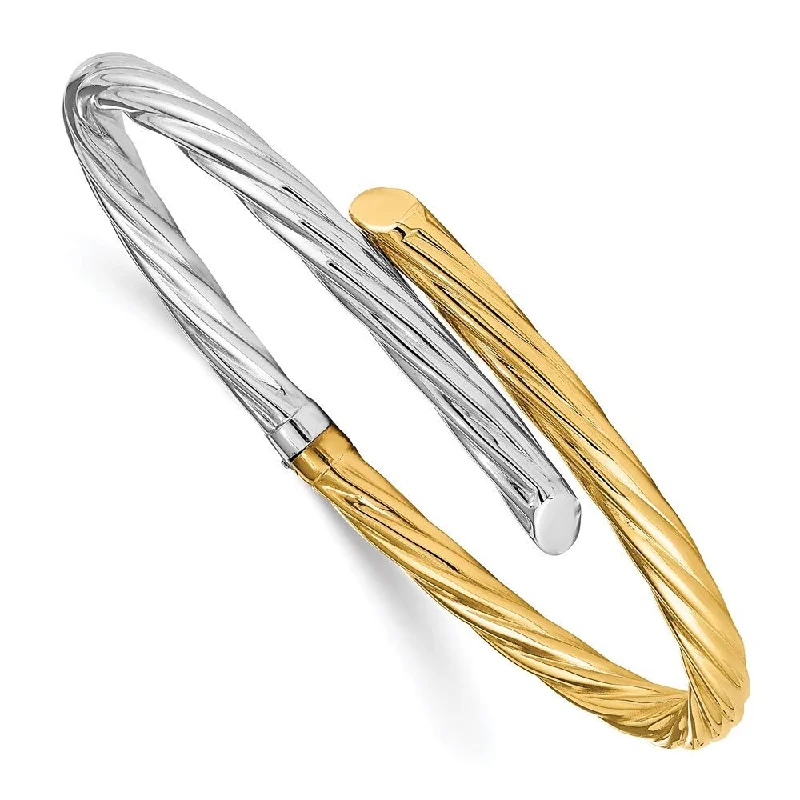 Women’s charm bangle bracelets-14k Two-tone 4.5mm Polished & Twisted Hinged Bangle Bracelet, 7.5"