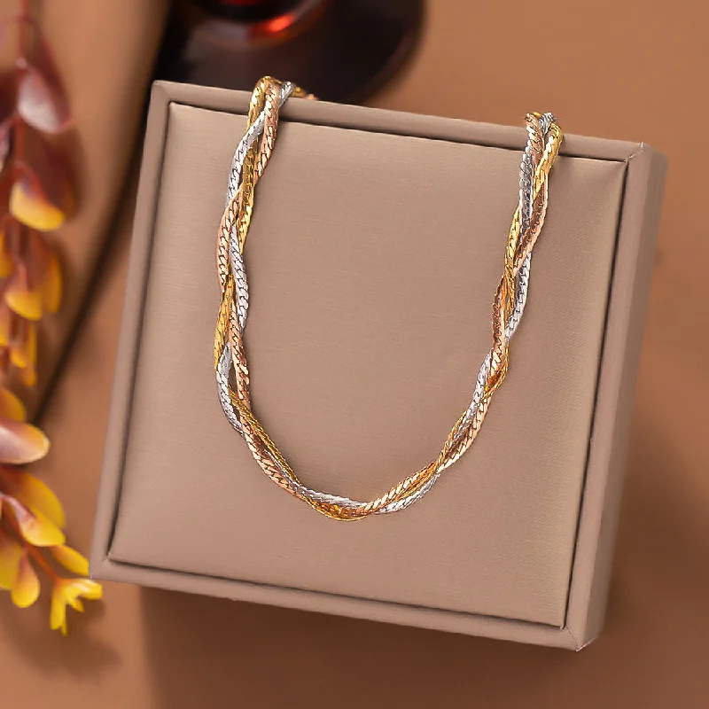 [Xlh1164] Three-Strand Curb Chain Necklace Three-Color