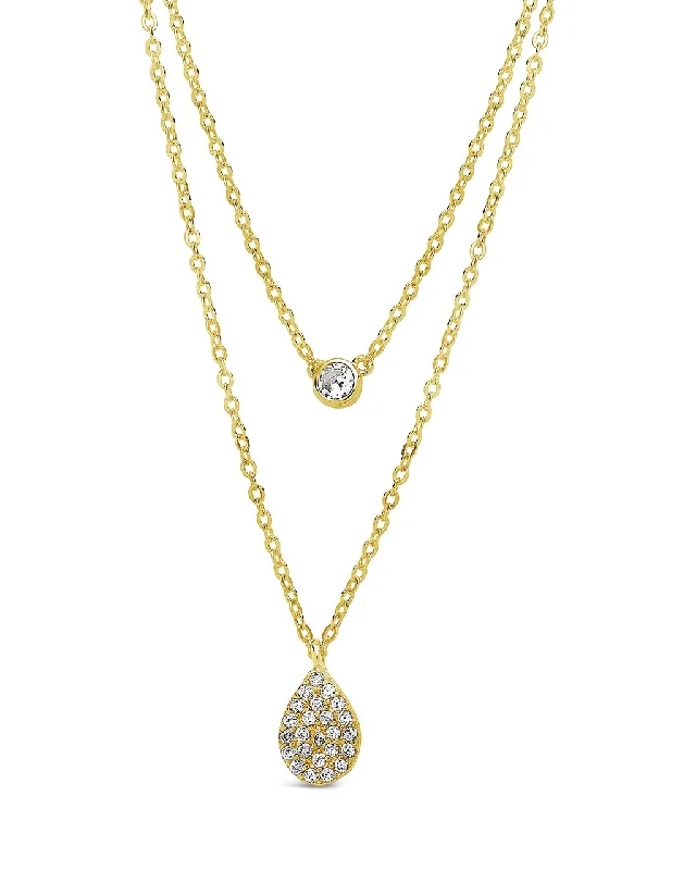 Women’s layered gold necklaces-Sterling Silver Teardrop & CZ Layered Necklace