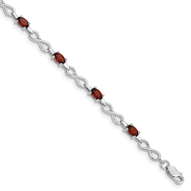 Women’s diamond cuff bracelets-Curata 925 Sterling Silver Polished Open back Lobster Claw Closure Garnet Bracelet