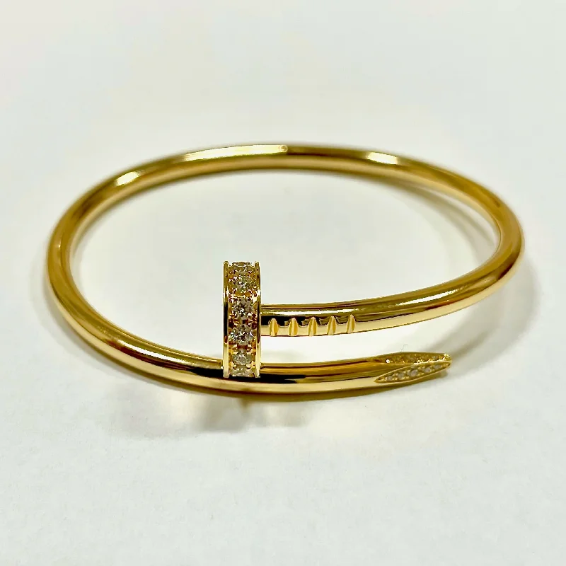 Women’s vintage cuff bracelets-Nail Style Diamond 18k Gold Bangle Bracelet