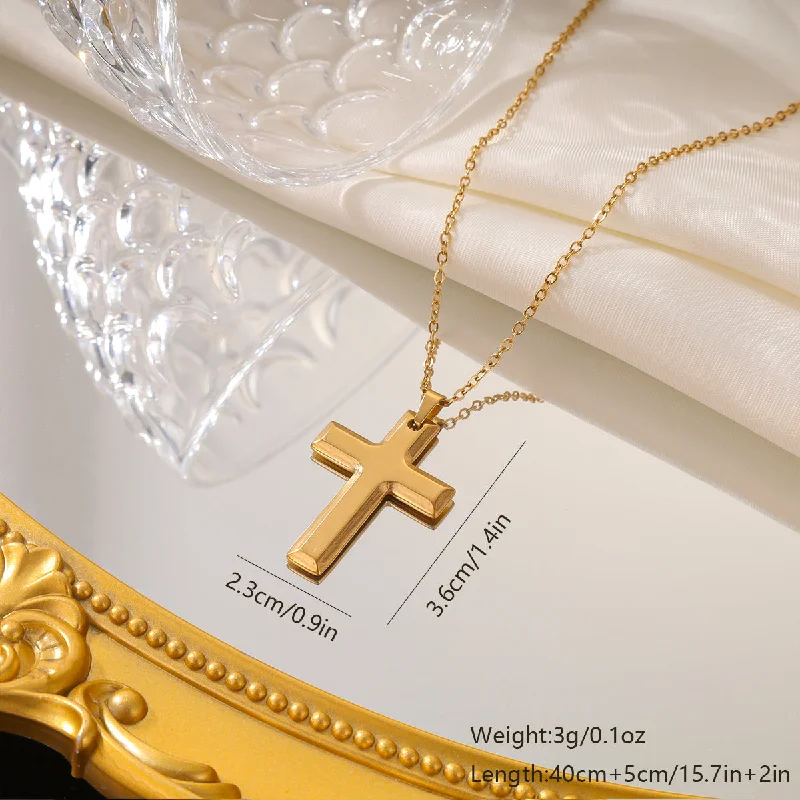 Women’s sapphire necklaces-Elegant Vintage Style Cross Solid Color Stainless Steel Plating 18k Gold Plated Pendant Necklace