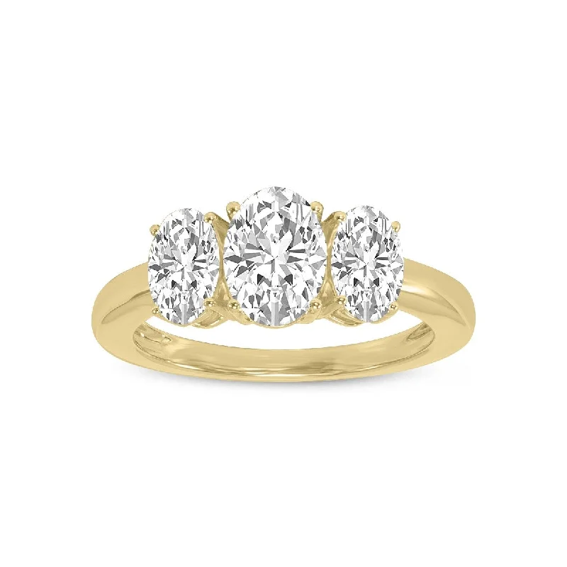 Women’s butterfly rings-Marquee 1.50 CTW Three Stone Oval Shape Lab Grown Diamond Ring in 14K Yellow Gold