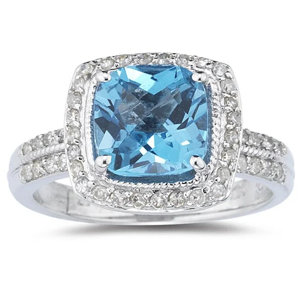 Women’s gemstone wedding rings-Marquee Jewels 14k White Gold Blue Topaz and 1/3ct TDW Diamond Ring (I-J, I2-I3)