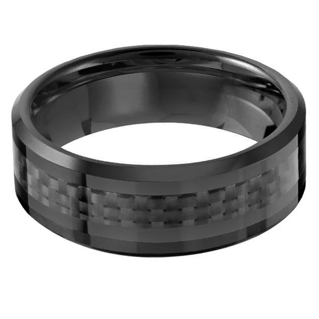 Women’s intricate engagement rings-Black Carbon Fiber Ceramic 8mm Wedding Ring