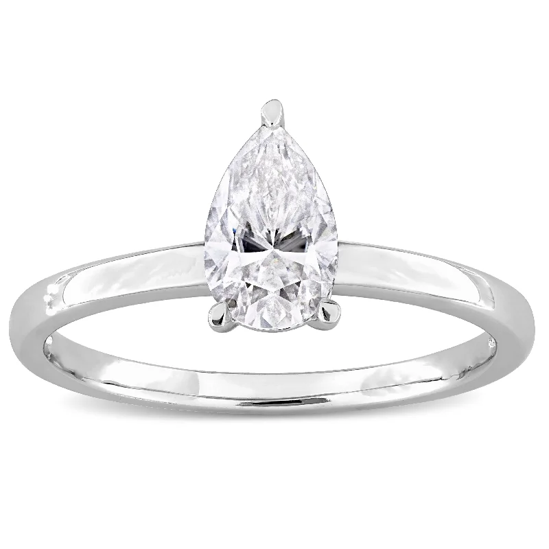 Women’s platinum rings-Miadora 1ct DEW Pear-cut Created Moissanite Solitaire Ring in Sterling Silver