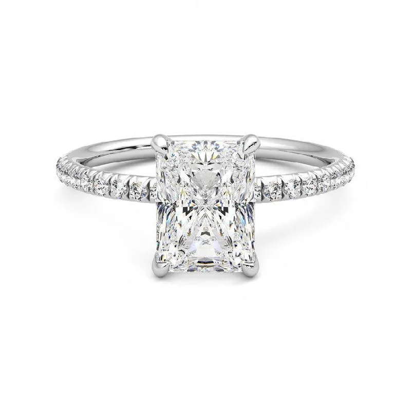 Women’s affordable solitaire engagement rings-Four-Prong Radiant Cut Moissanite Engagement Ring with Hidden Anniversary Stone Accent