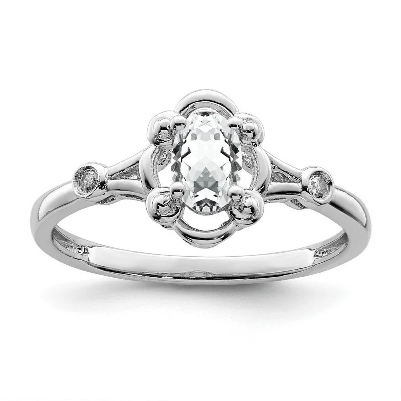 Curata 925 Sterling Silver White Topaz and Diamond Ring