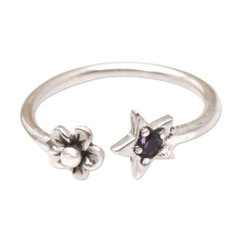 Women’s adjustable rings-Novica Handmade Dark Garden Amethyst Wrap Ring