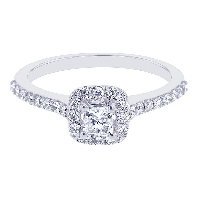 Women’s engagement rings with white sapphires-Carly Princess Halo 3/4ct Ready for Love Diamond Engagement Ring