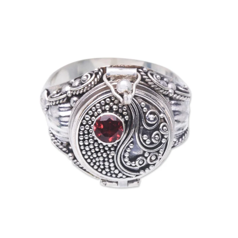 Women’s pearl rings-Novica Handmade Precious Swirl Garnet Locket Ring