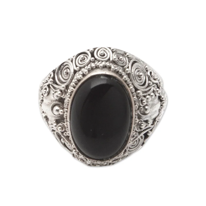 Women’s modern engagement rings-Novica Handmade Mystic Breeze Onyx Cocktail Ring