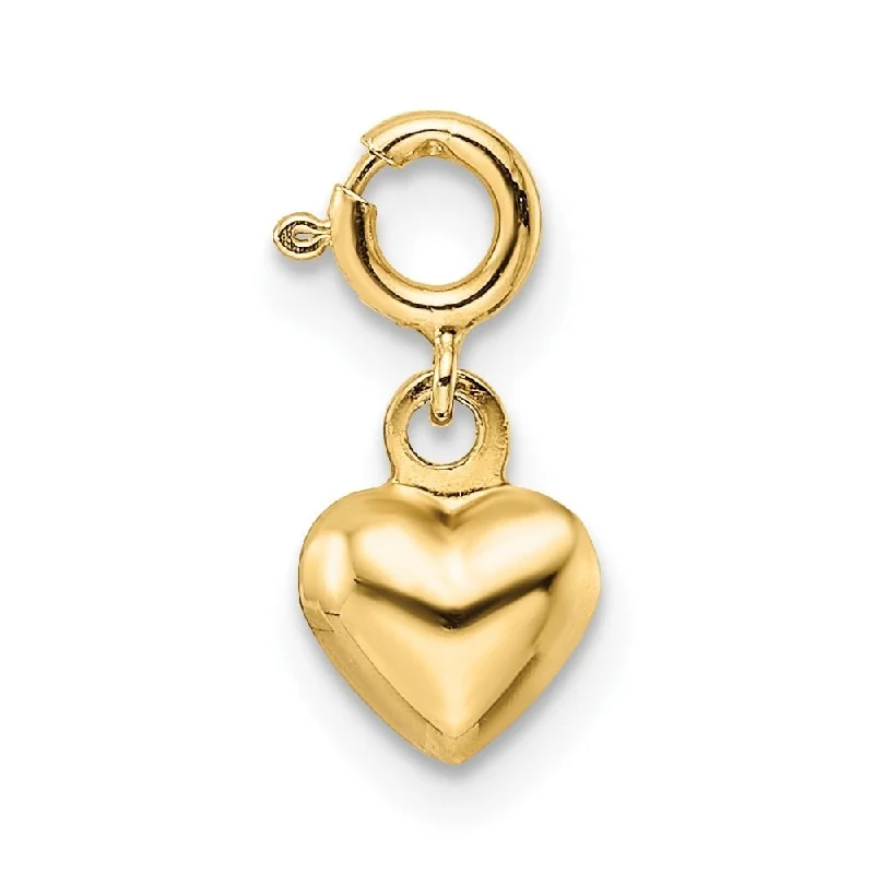 Women’s classic wedding rings-Diamond2Deal 14K Yellow Gold Heart with Spring Ring Clasp Puff Charm Pendant (W- 0.22 Inch)