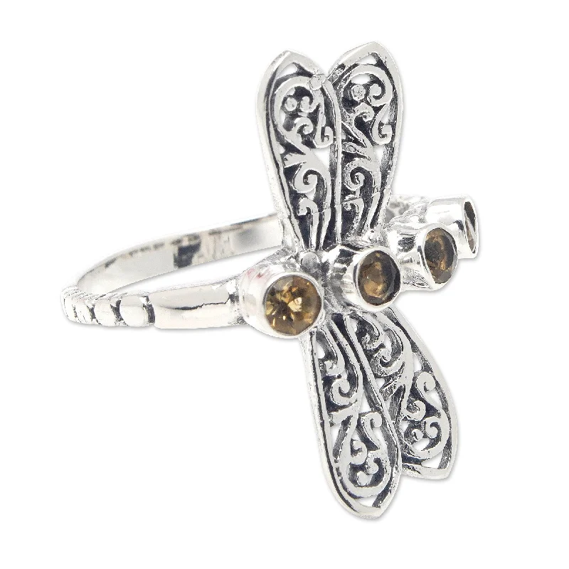 Women’s birthstone rings-Novica Handmade Prosperous Dragonfly Citrine Cocktail Ring