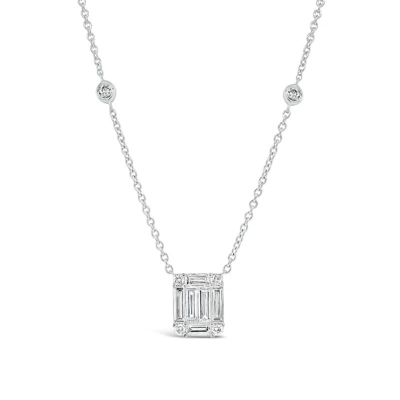 Women’s symbolic necklaces-Diamond Large Rectangle Pendant with Bezel-Set Diamond Stations