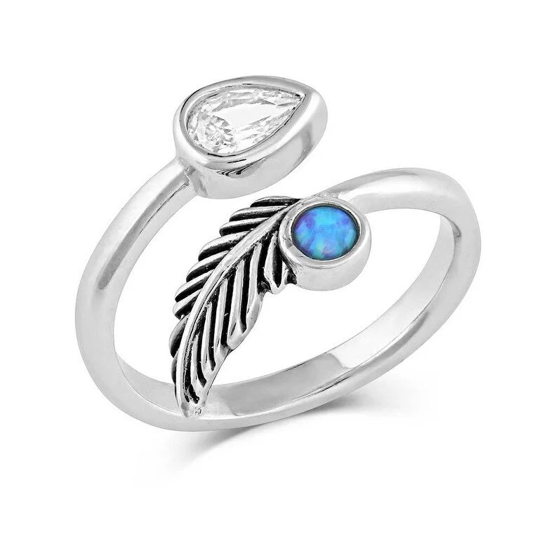 Women’s platinum anniversary rings-Montana Silversmiths Ring Womens Balance Of Nature Opal Open RG5292 - Silver