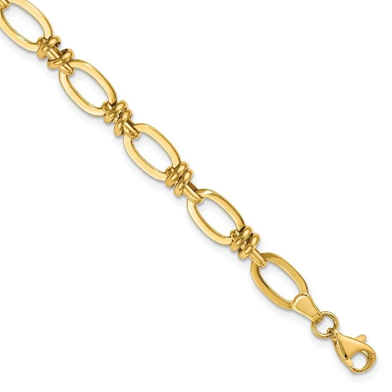 Women’s leather bracelets-Curata 14k Yellow Gold Fancy Polished Fancy Link Bracelet 7.5 Inch