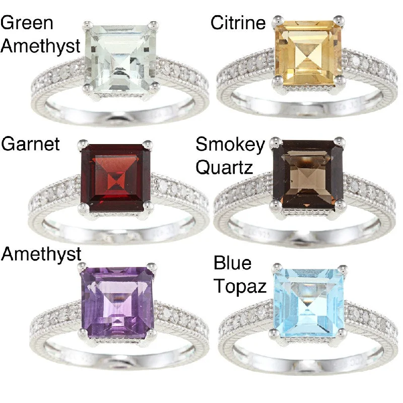 Women’s antique-style rings-Viducci Sterling Silver Gemstone and 1/6ct TDW Diamond Ring (G-H, I1-I2)