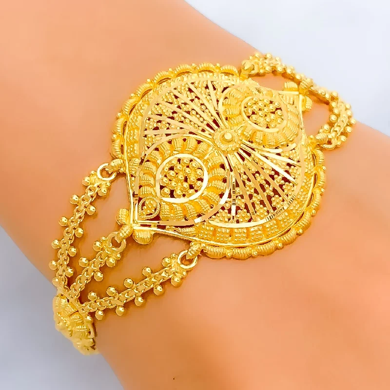 Women’s elegant bangles-Distinct Motif 22k Gold Striped Statement Bracelet